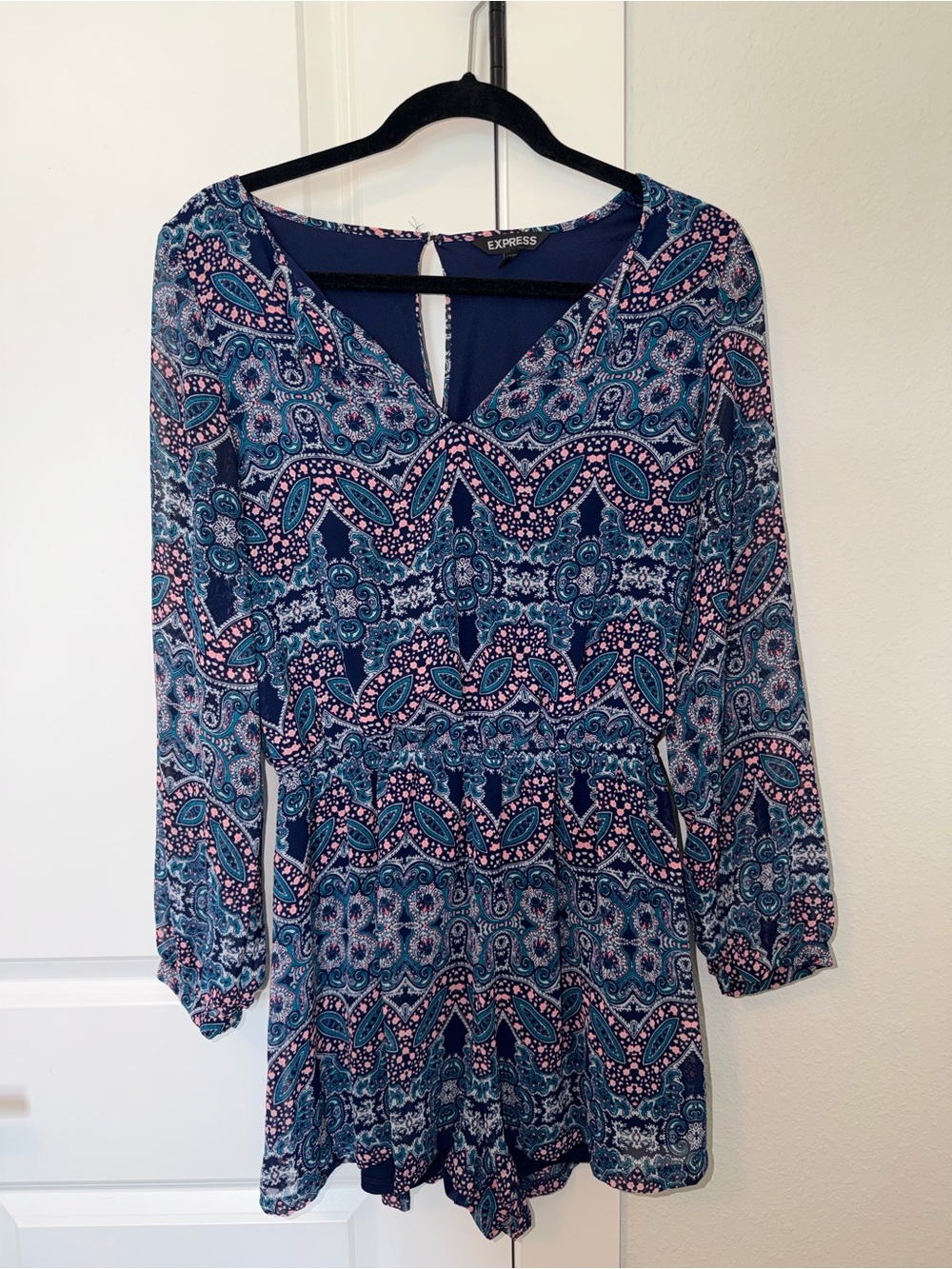Express Navy & Pink Paisley Long Sleeve Romper